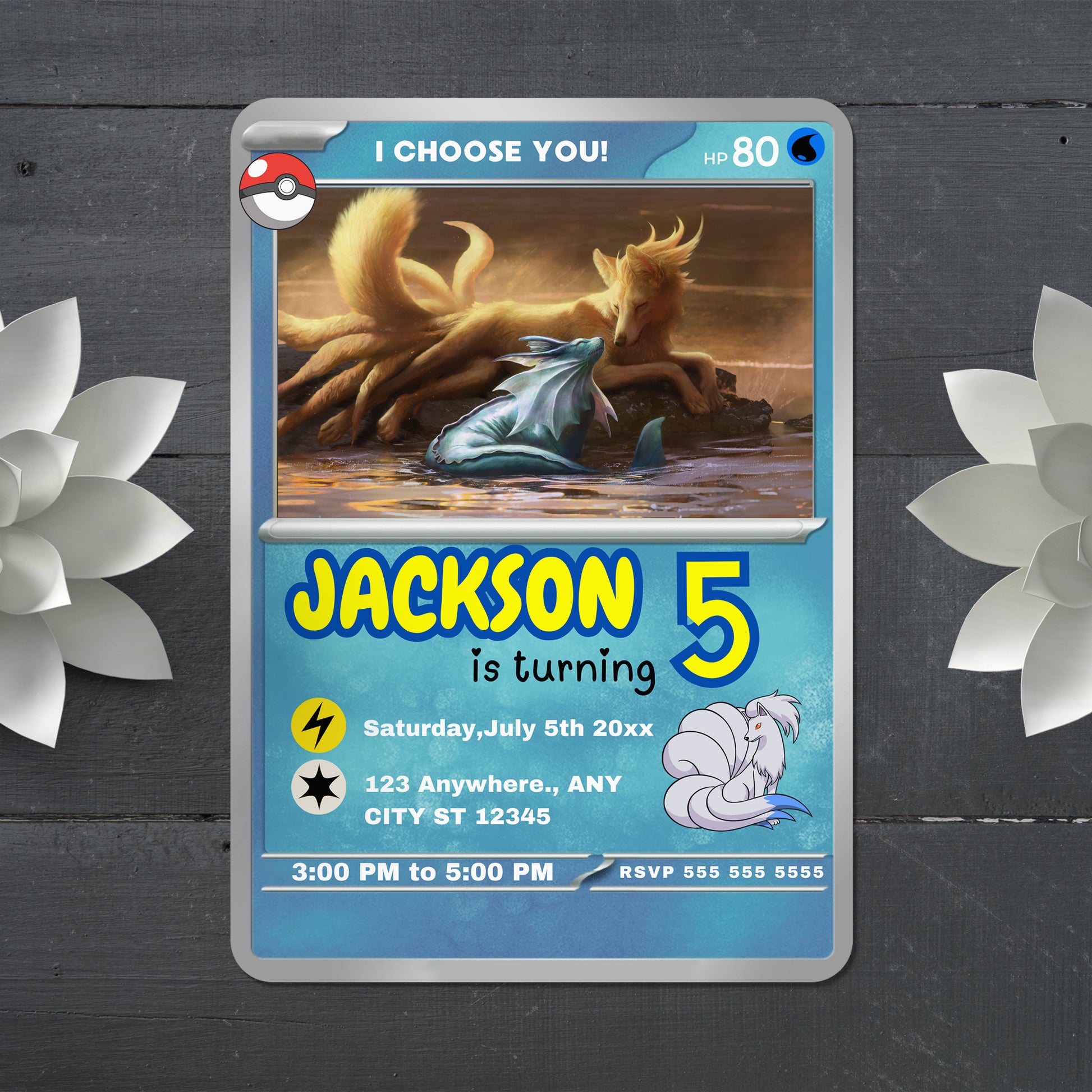 Ninetales Invitation Template | Pokemon Card Birthday Invite - CreativeRino