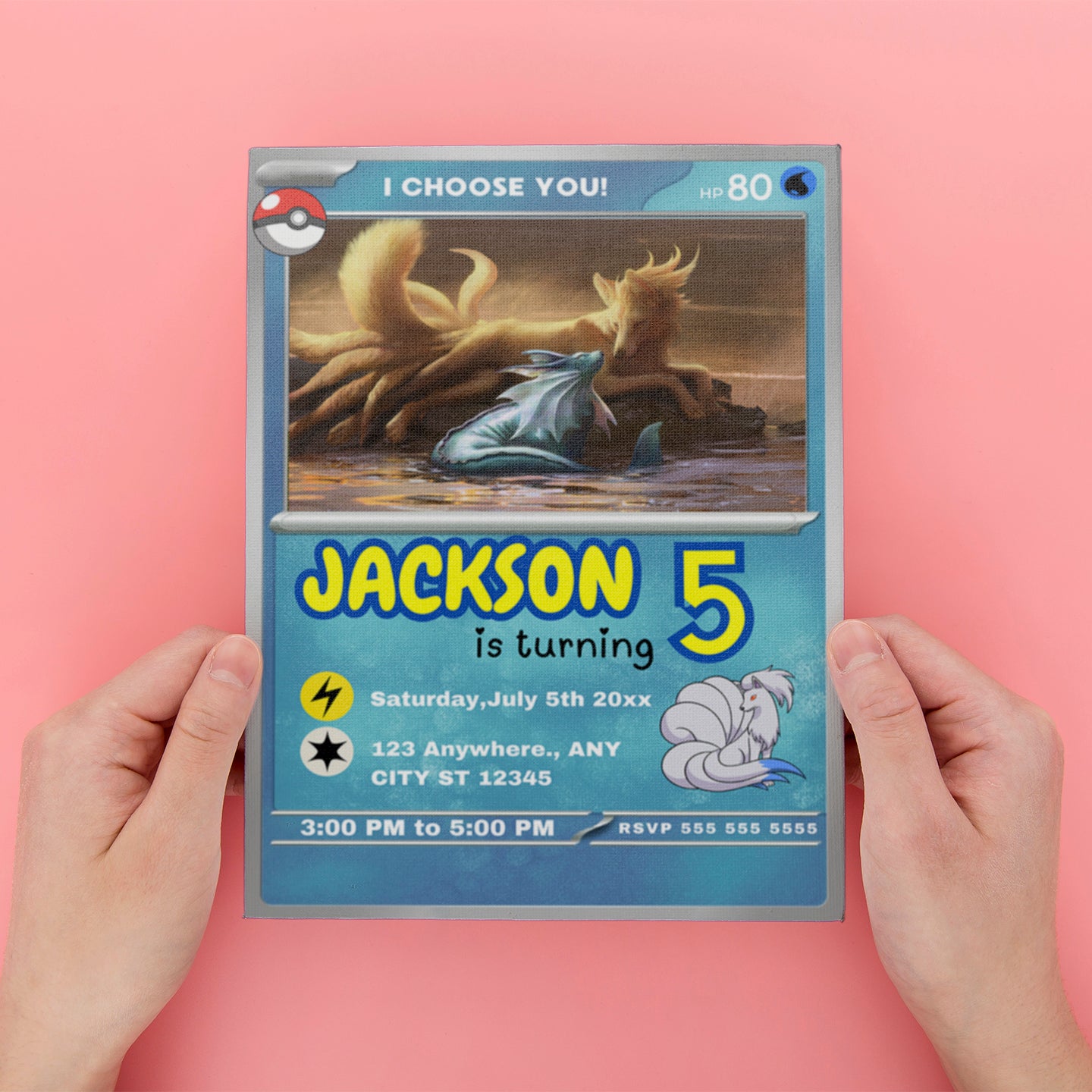 Ninetales Invitation Template | Pokemon Card Birthday Invite - CreativeRino