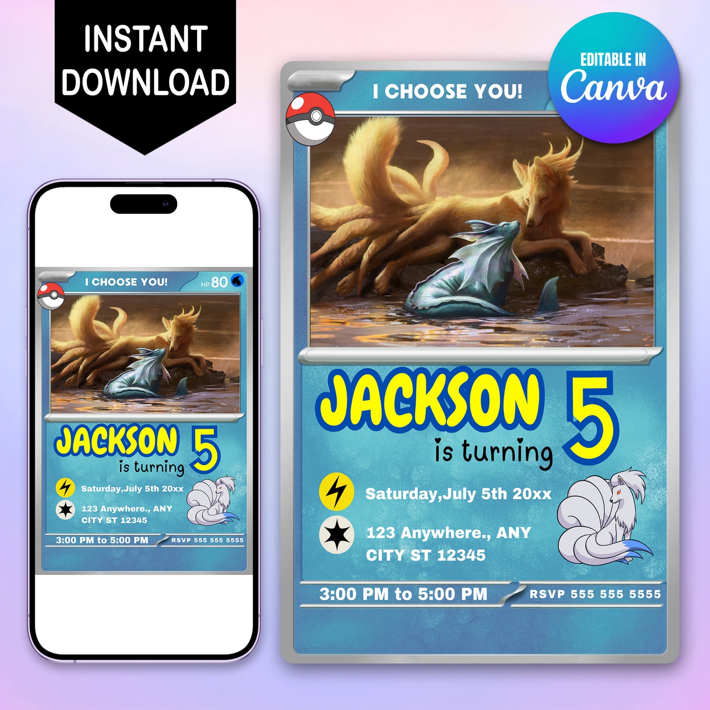 Ninetales Invitation Template | Pokemon Card Birthday Invite - CreativeRino