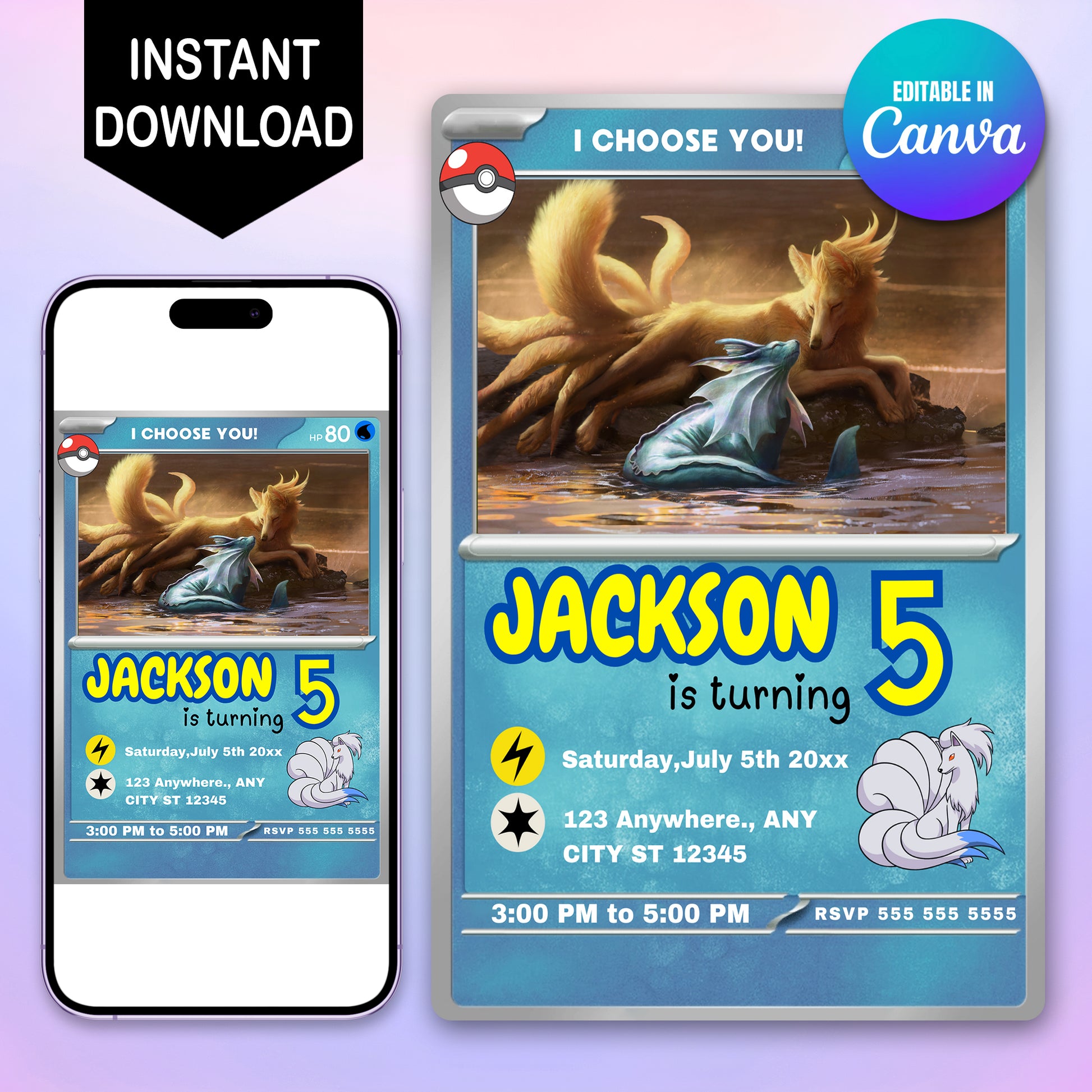 Ninetales Invitation Template | Pokemon Card Birthday Invite - CreativeRino