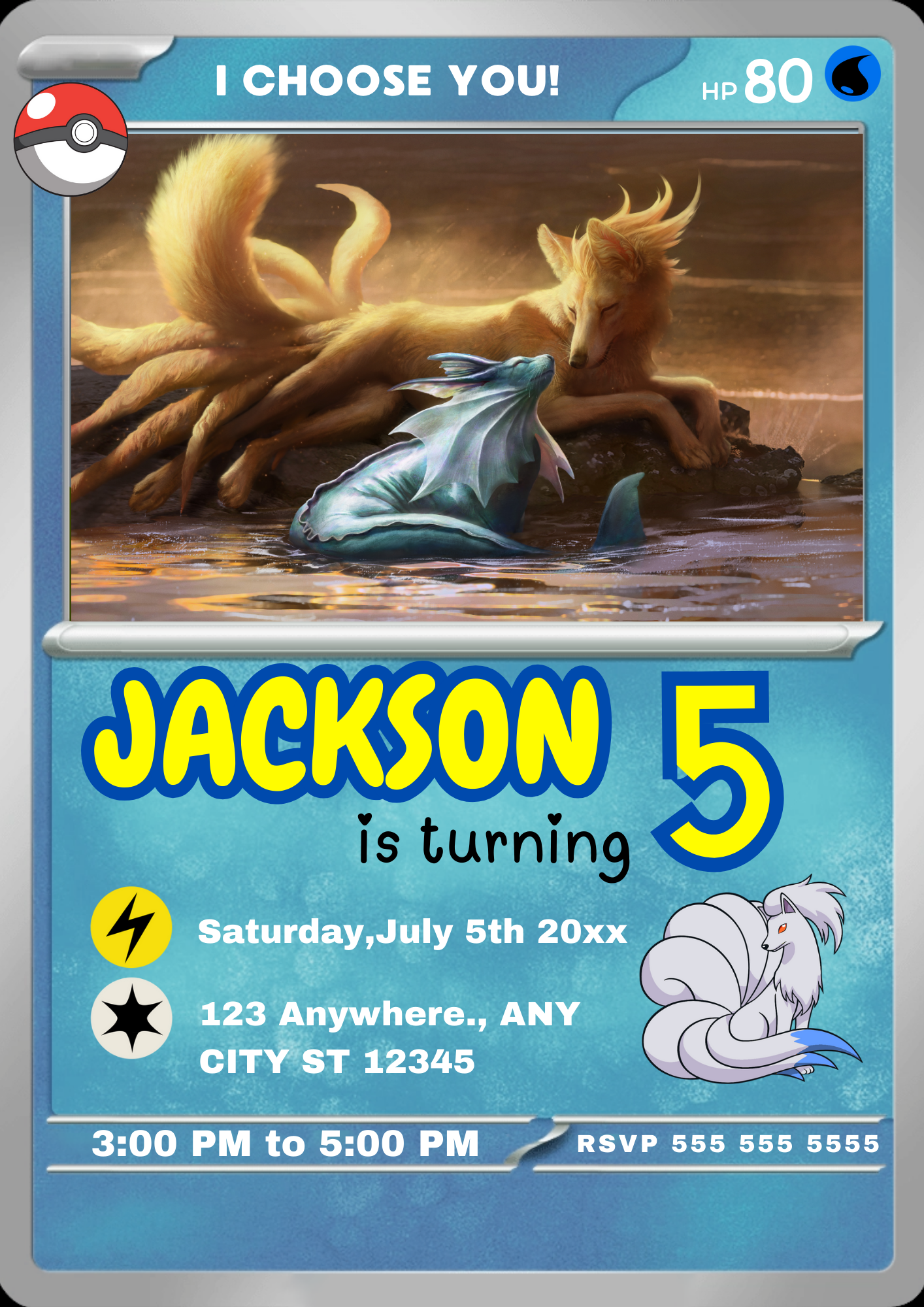 Ninetales Invitation Template | Pokemon Card Birthday Invite - CreativeRino