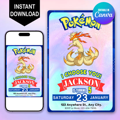 Ninetales Invitation Template | Pokemon Birthday Invite - CreativeRino