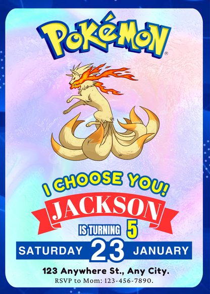 Ninetales Invitation Template | Pokemon Birthday Invite - CreativeRino