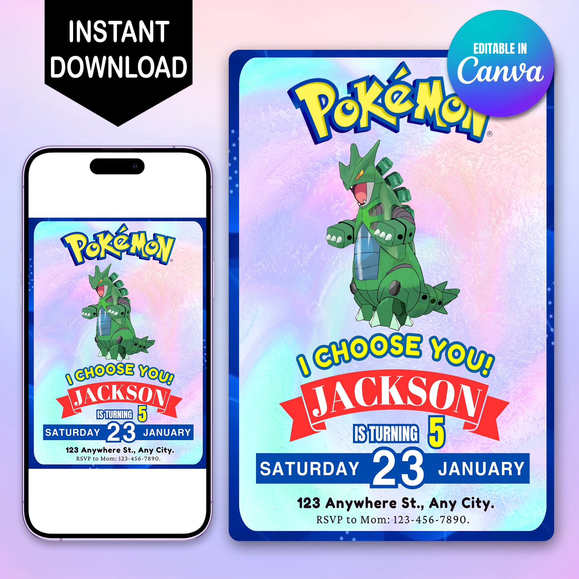 Tyranitar Invitation Template | Pokemon Birthday Invite - CreativeRino