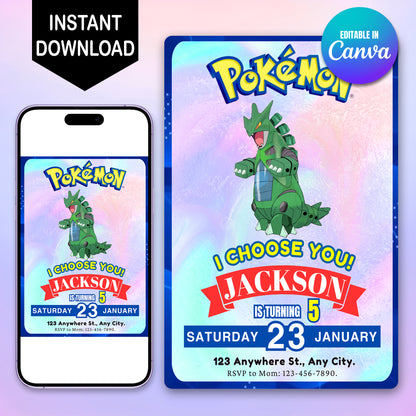 Tyranitar Invitation Template | Pokemon Birthday Invite - CreativeRino