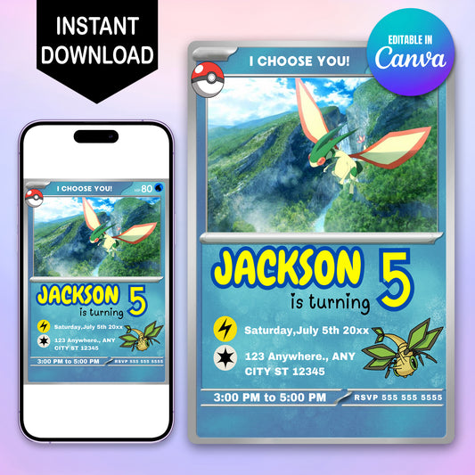 Flygon Invitation Template | Pokemon Card Birthday Invite - CreativeRino