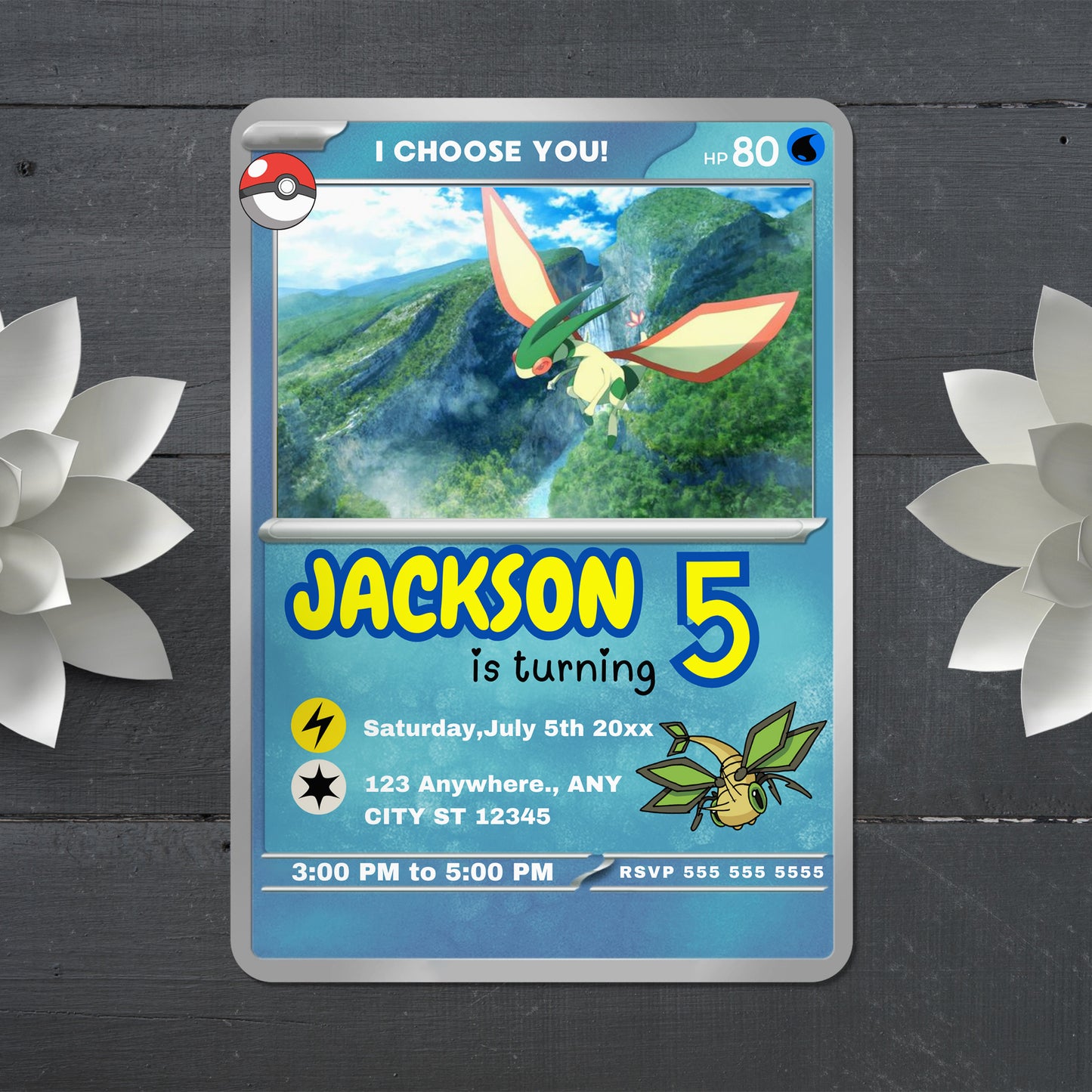 Flygon Invitation Template | Pokemon Card Birthday Invite - CreativeRino