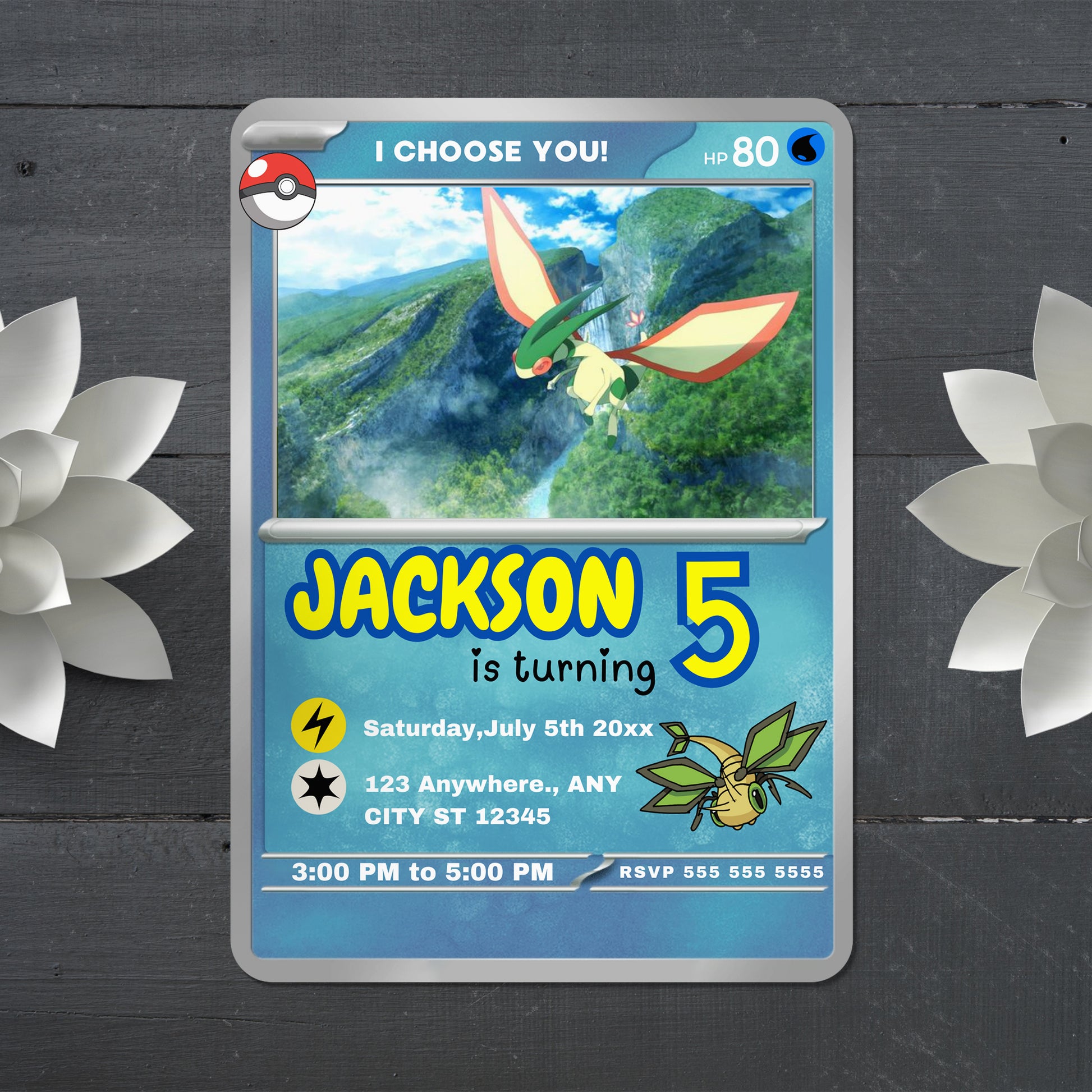 Flygon Invitation Template | Pokemon Card Birthday Invite - CreativeRino