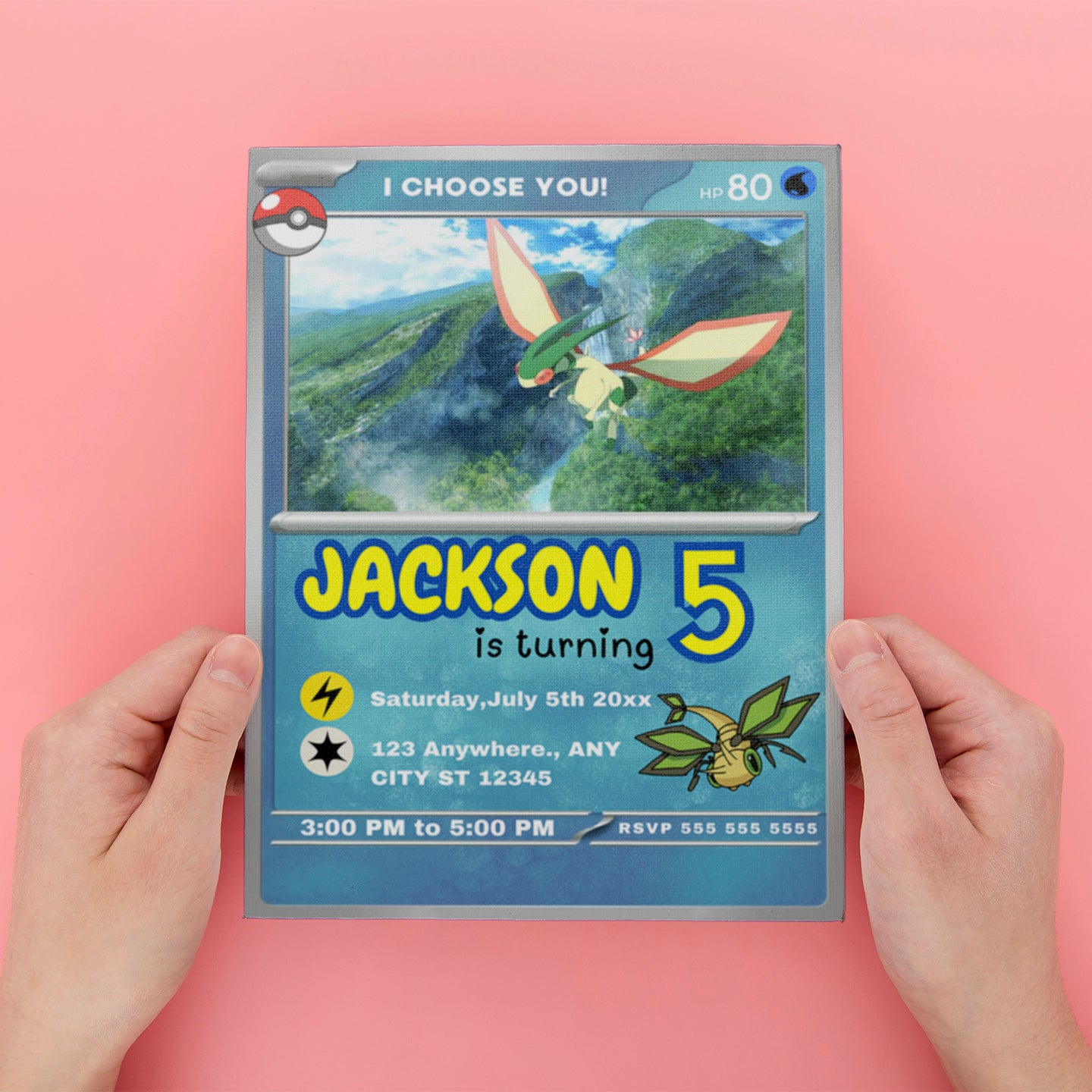 Flygon Invitation Template | Pokemon Card Birthday Invite - CreativeRino