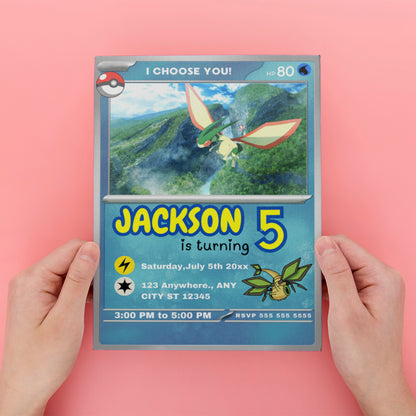 Flygon Invitation Template | Pokemon Card Birthday Invite - CreativeRino