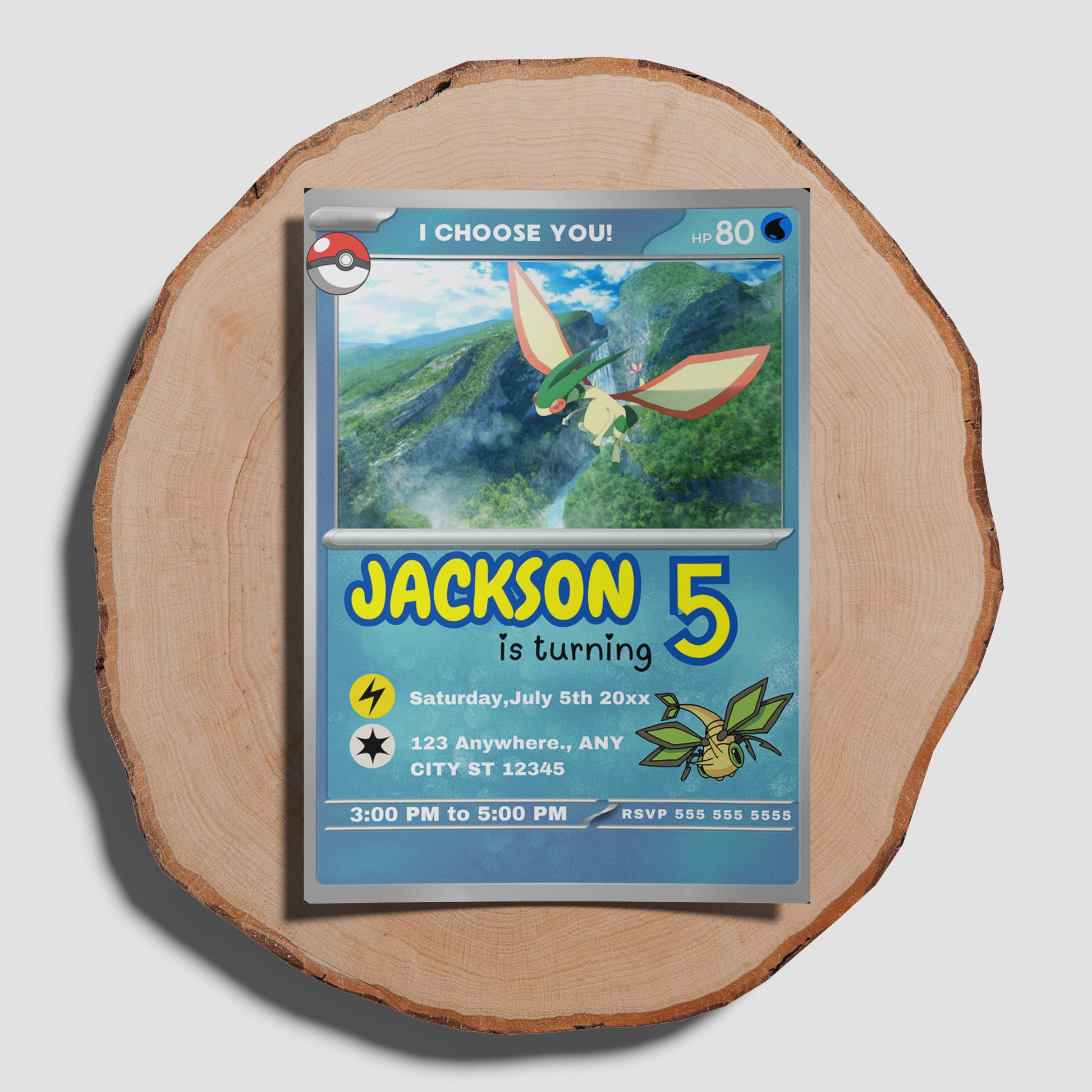 Flygon Invitation Template | Pokemon Card Birthday Invite - CreativeRino