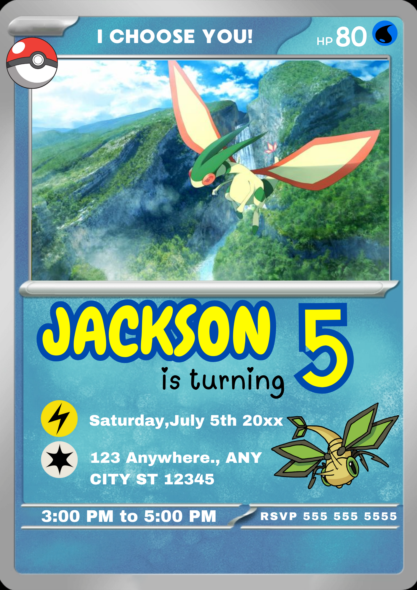 Flygon Invitation Template | Pokemon Card Birthday Invite - CreativeRino