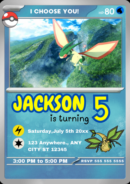 Flygon Invitation Template | Pokemon Card Birthday Invite - CreativeRino
