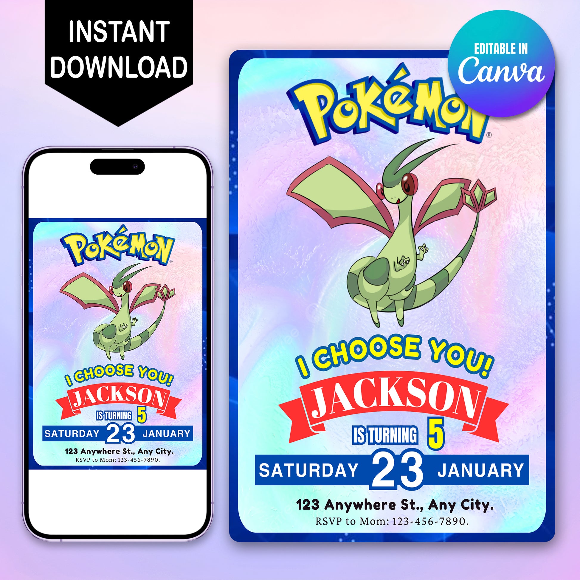 Flygon Invitation Template | Pokemon Birthday Invite - CreativeRino