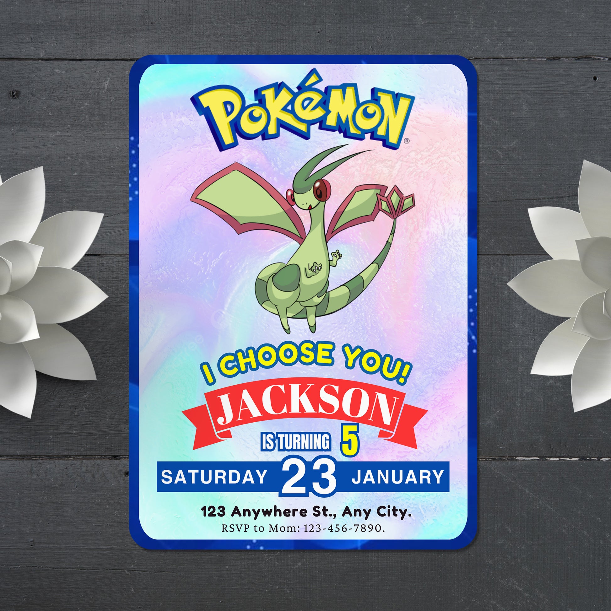 Flygon Invitation Template | Pokemon Birthday Invite - CreativeRino