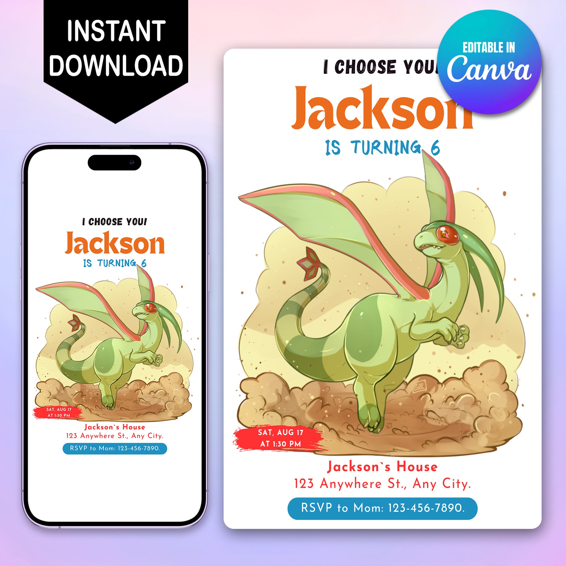 Flygon Birthday Party Invitation Template | Pokemon Invite - CreativeRino