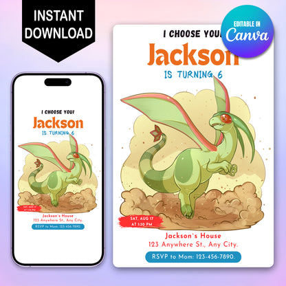 Flygon Birthday Party Invitation Template | Pokemon Invite - CreativeRino