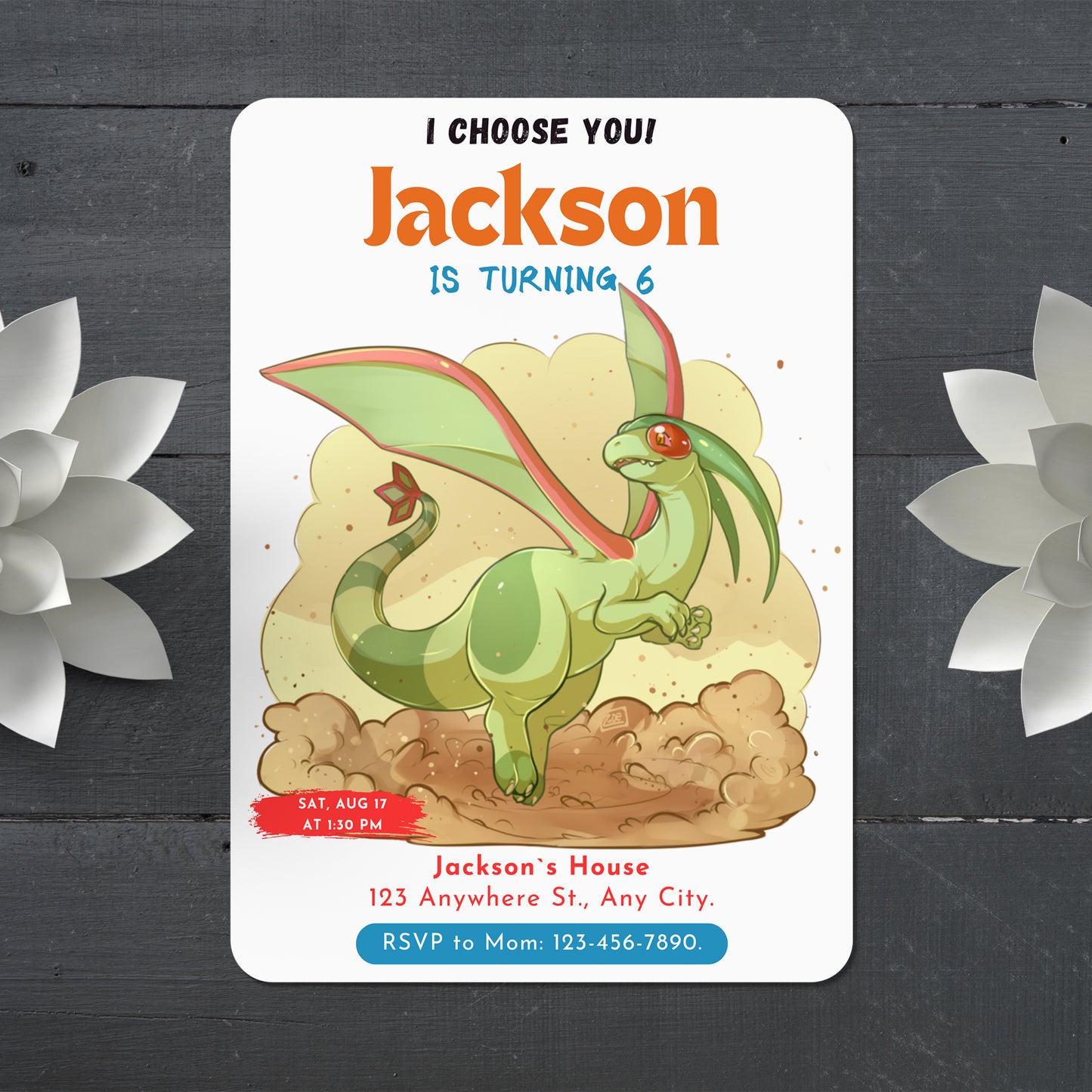 Flygon Birthday Party Invitation Template | Pokemon Invite - CreativeRino