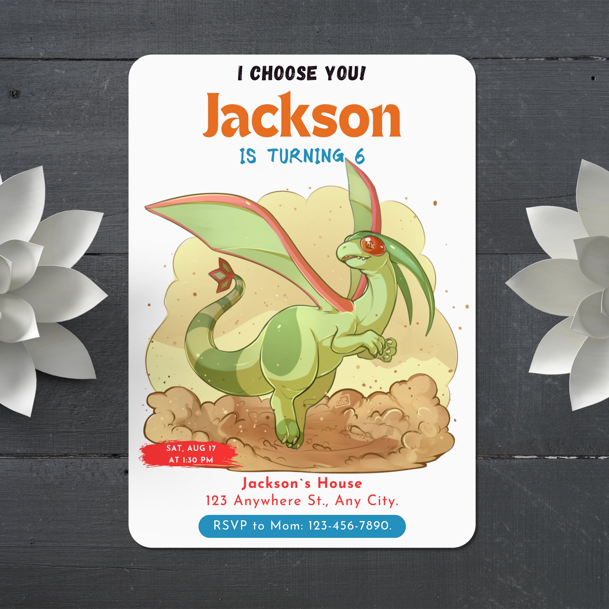 Flygon Birthday Party Invitation Template | Pokemon Invite - CreativeRino