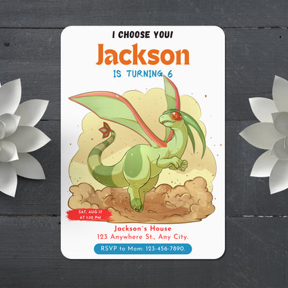 Flygon Birthday Party Invitation Template | Pokemon Invite - CreativeRino