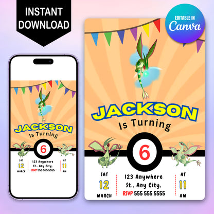 Flygon Pokemon Birthday Party Invitation Template - CreativeRino
