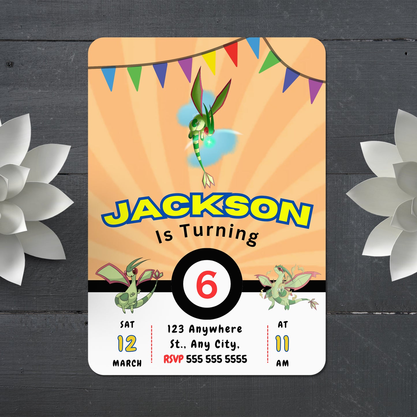 Flygon Pokemon Birthday Party Invitation Template - CreativeRino