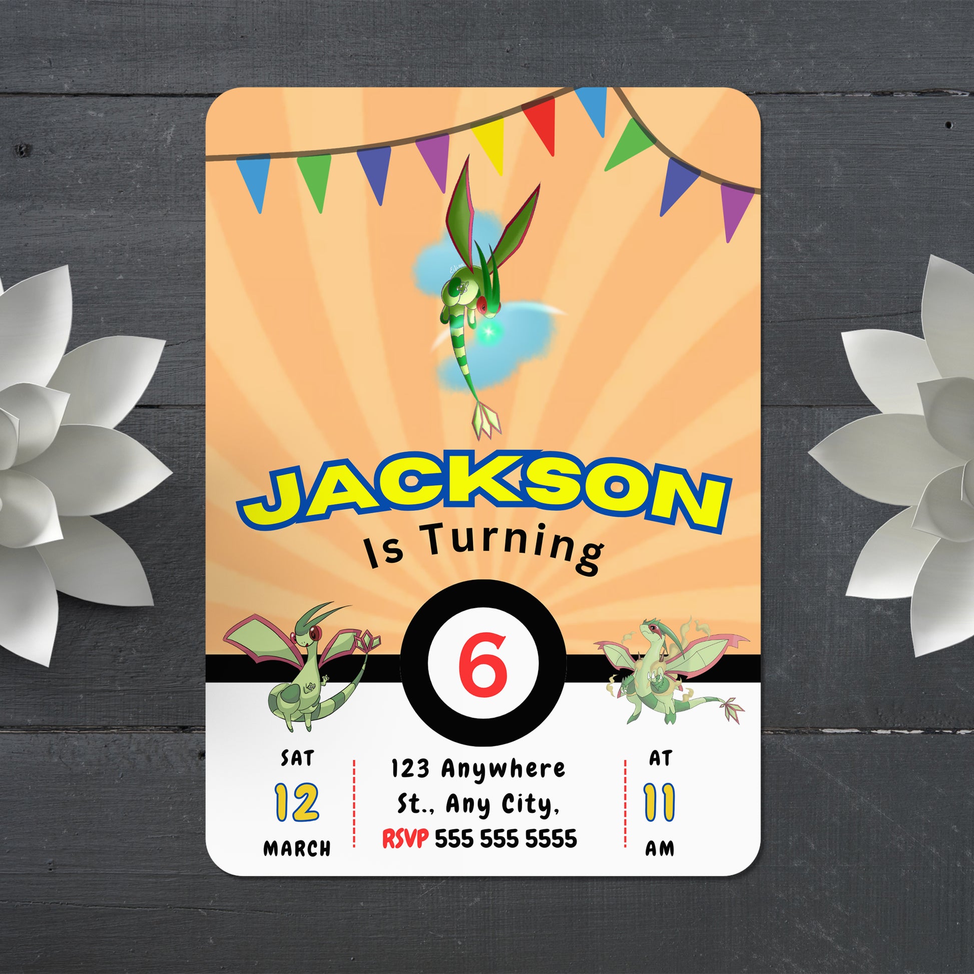 Flygon Pokemon Birthday Party Invitation Template - CreativeRino