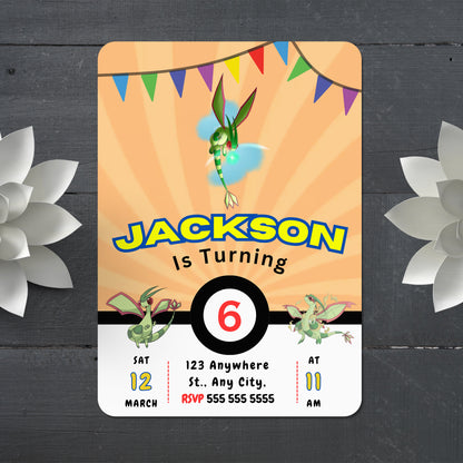 Flygon Pokemon Birthday Party Invitation Template - CreativeRino