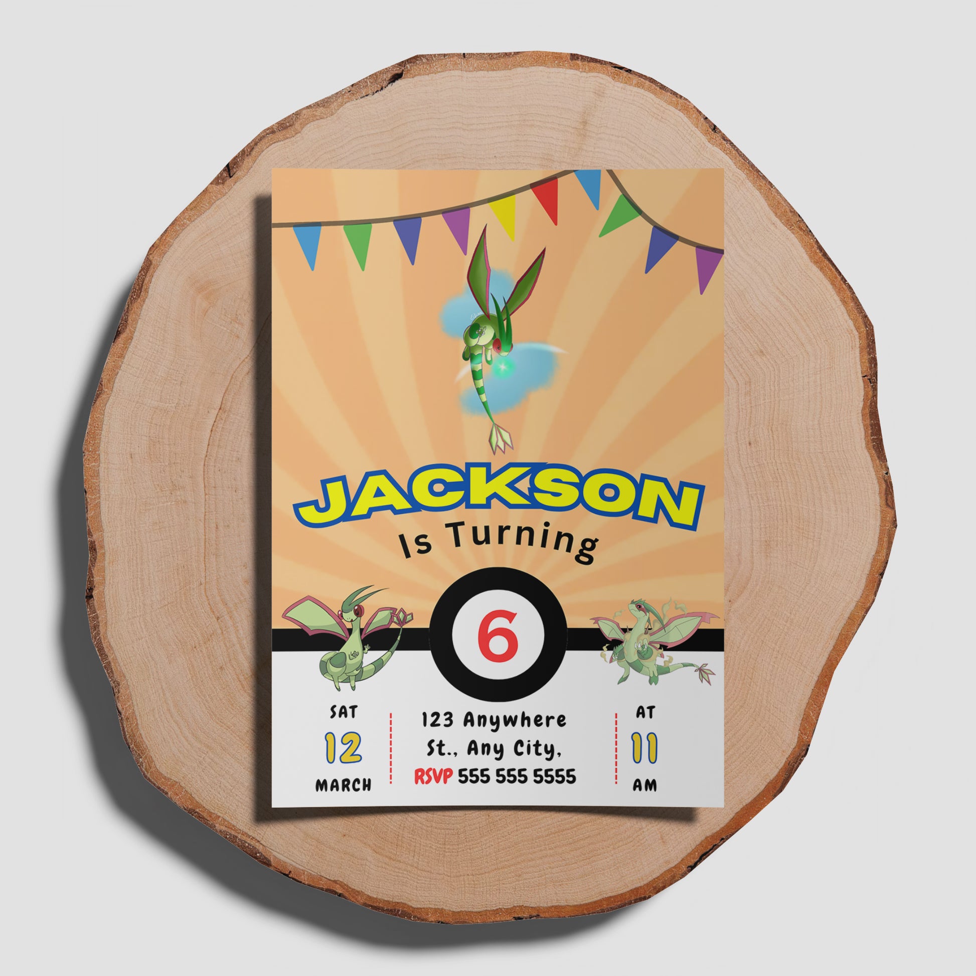 Flygon Pokemon Birthday Party Invitation Template - CreativeRino
