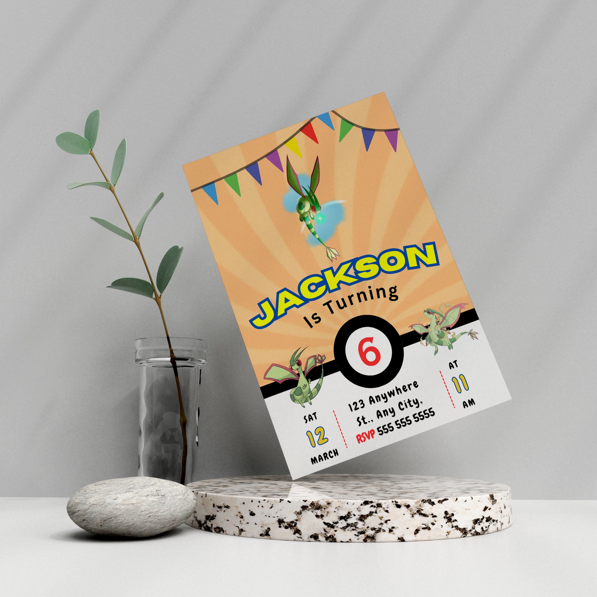 Flygon Pokemon Birthday Party Invitation Template - CreativeRino