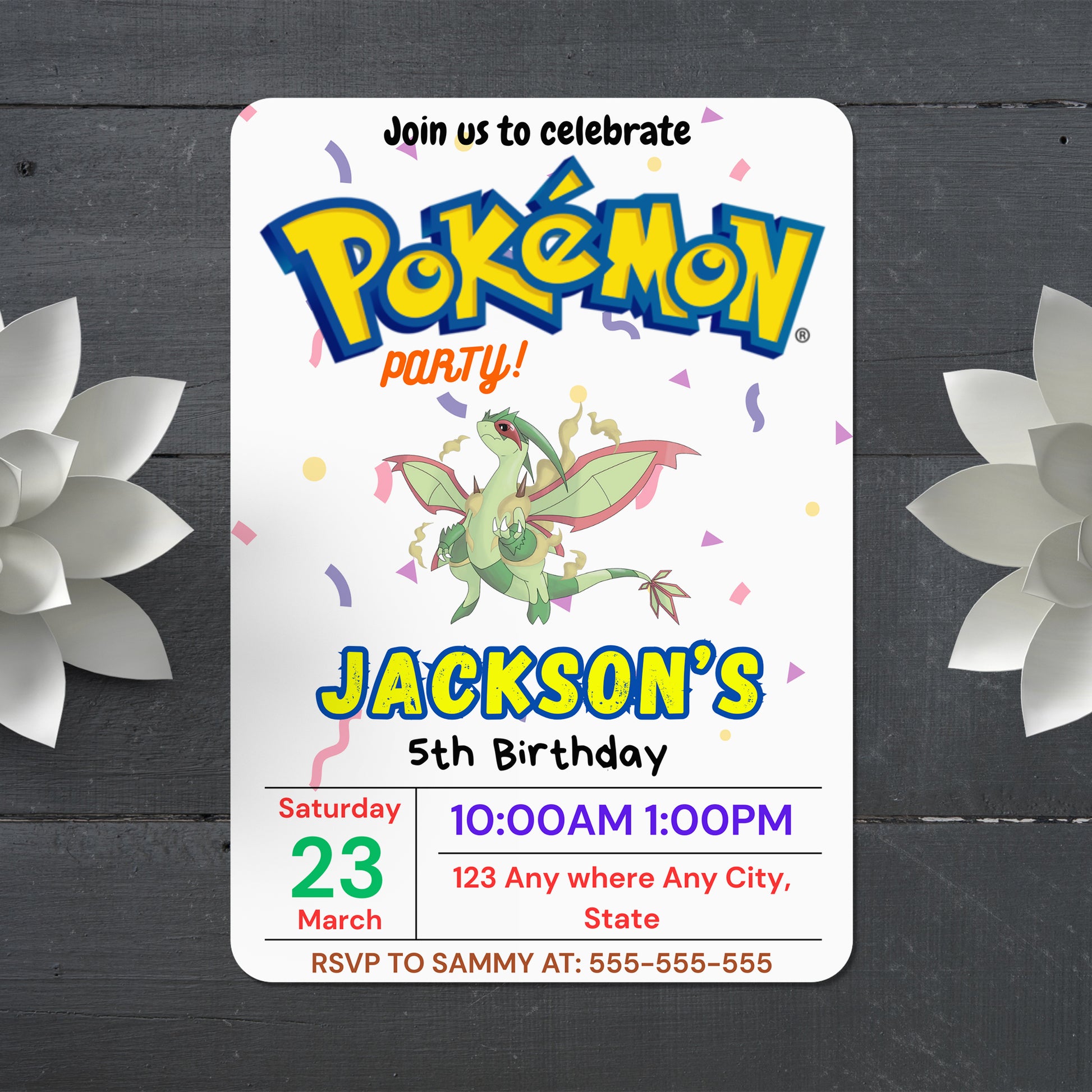 Flygon Birthday Invitation Template | Pokemon Invite - CreativeRino