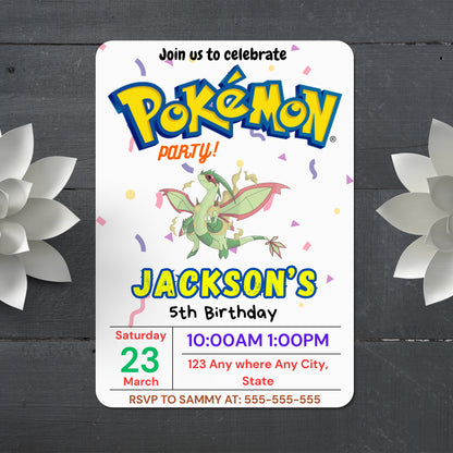 Flygon Birthday Invitation Template | Pokemon Invite - CreativeRino
