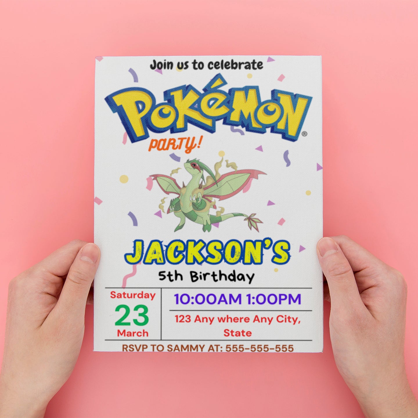 Flygon Birthday Invitation Template | Pokemon Invite - CreativeRino
