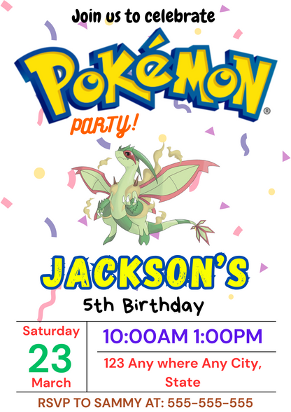 Flygon Birthday Invitation Template | Pokemon Invite - CreativeRino