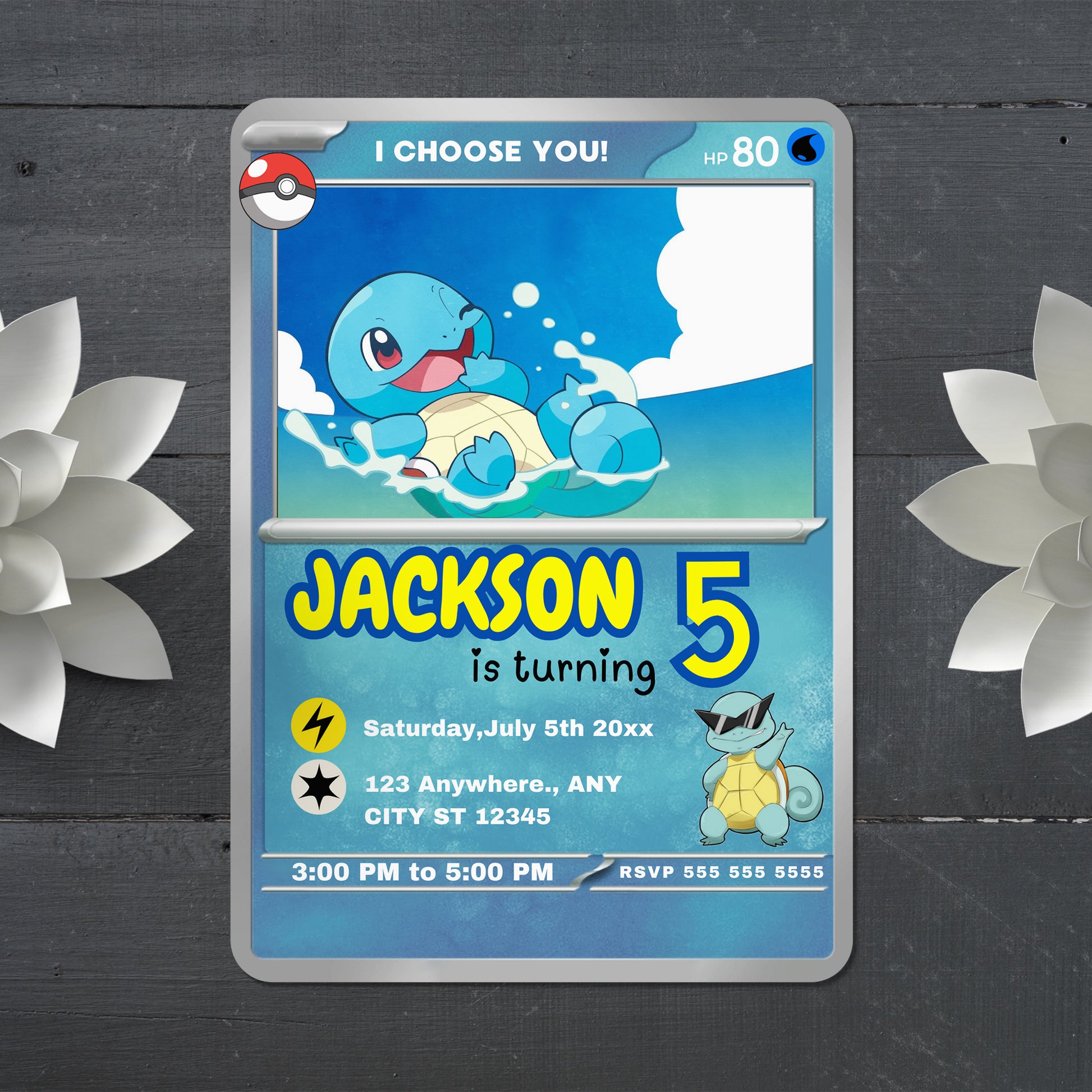 Squirtle Invitation Template | Pokemon Card Birthday Invite - CreativeRino