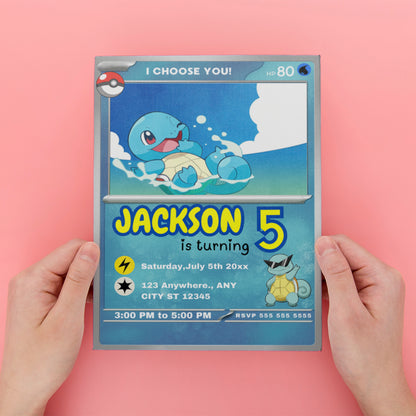 Squirtle Invitation Template | Pokemon Card Birthday Invite - CreativeRino