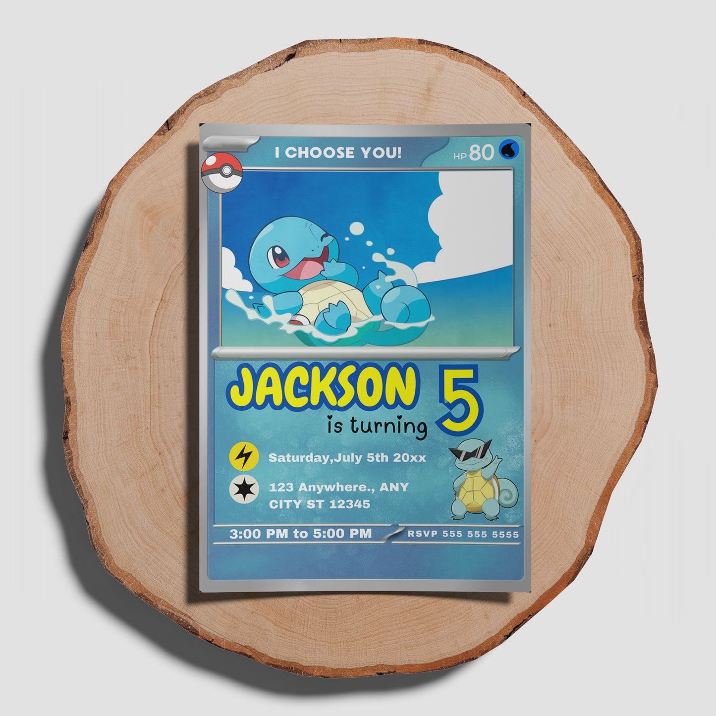Squirtle Invitation Template | Pokemon Card Birthday Invite - CreativeRino