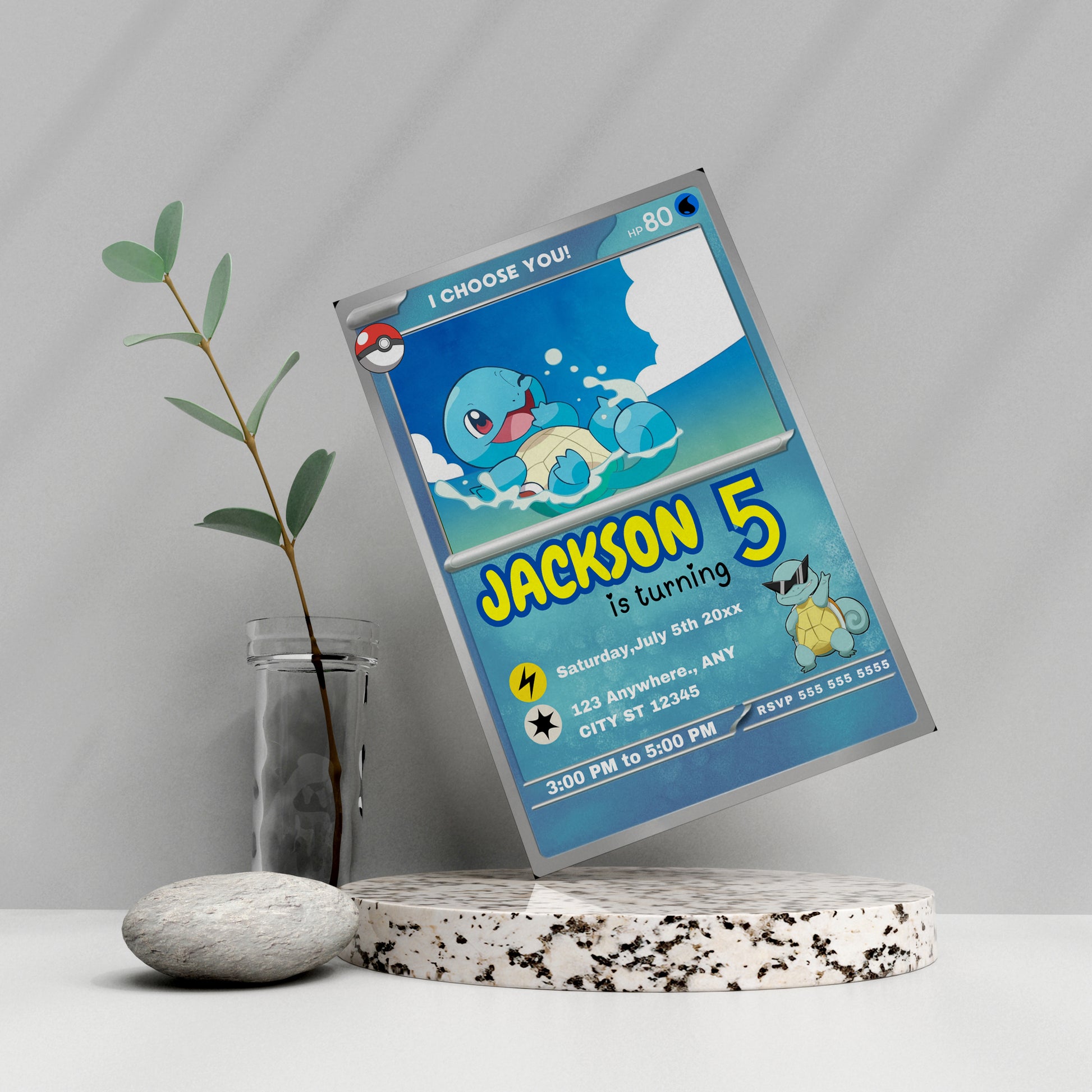 Squirtle Invitation Template | Pokemon Card Birthday Invite - CreativeRino