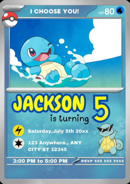 Squirtle Invitation Template | Pokemon Card Birthday Invite - CreativeRino