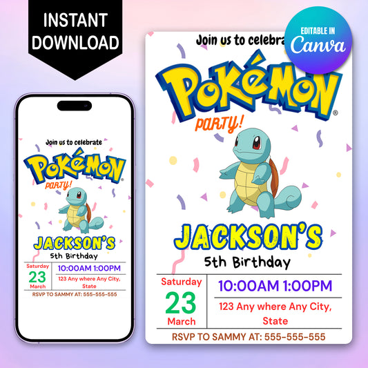 Squirtle Birthday Invitation Template | Pokemon Invite - CreativeRino