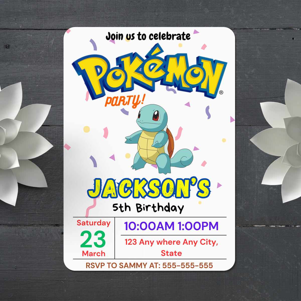 Squirtle Birthday Invitation Template | Pokemon Invite - CreativeRino