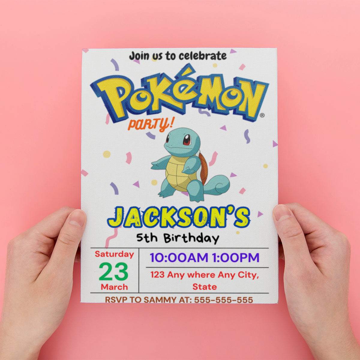 Squirtle Birthday Invitation Template | Pokemon Invite - CreativeRino