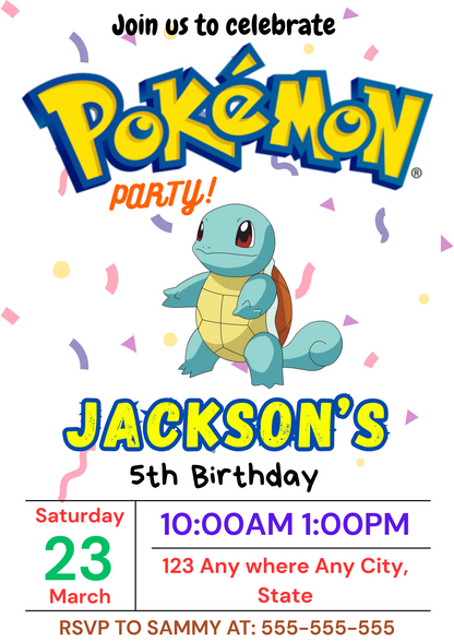 Squirtle Birthday Invitation Template | Pokemon Invite - CreativeRino