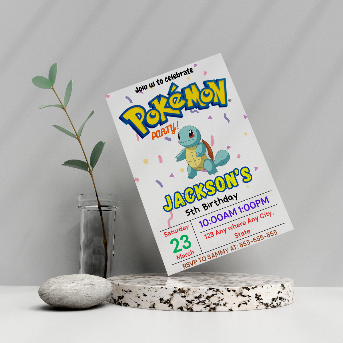 Squirtle Birthday Invitation Template | Pokemon Invite - CreativeRino