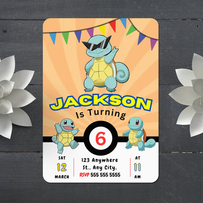Squirtle Pokemon Birthday Party Invitation Template - CreativeRino