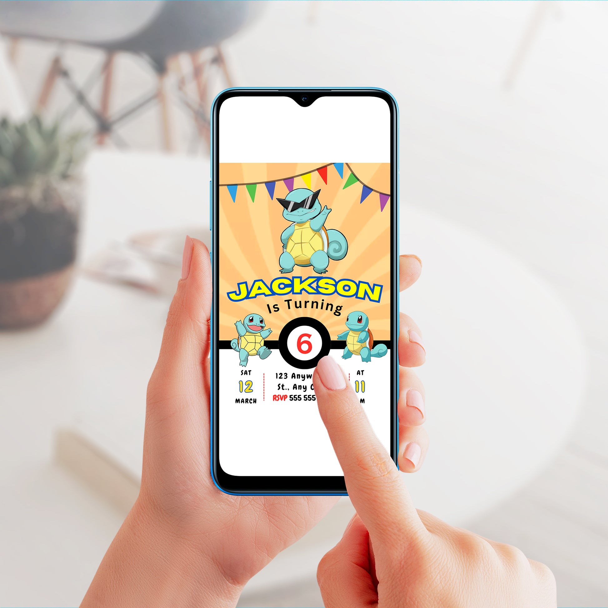 Squirtle Pokemon Birthday Party Invitation Template - CreativeRino
