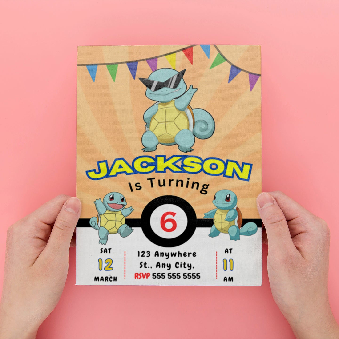 Squirtle Pokemon Birthday Party Invitation Template - CreativeRino