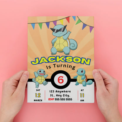 Squirtle Pokemon Birthday Party Invitation Template - CreativeRino