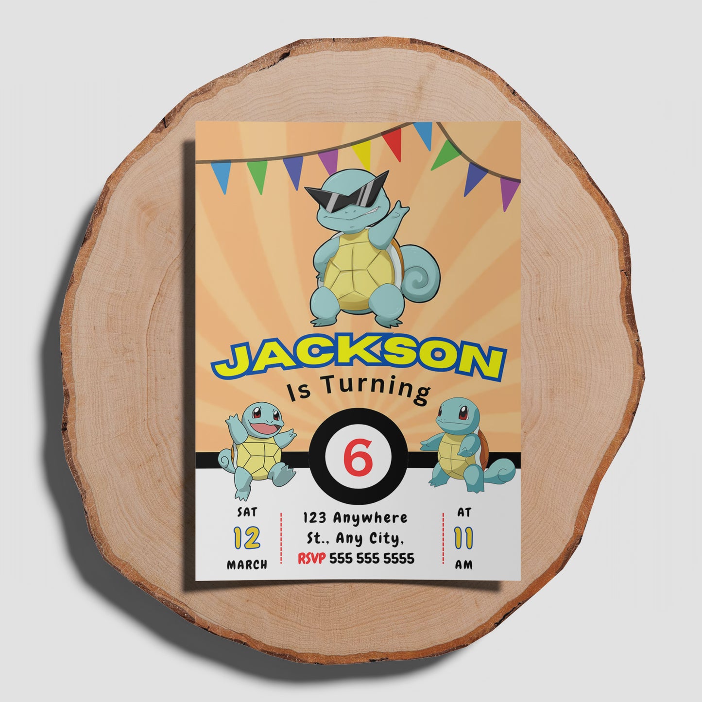 Squirtle Pokemon Birthday Party Invitation Template - CreativeRino