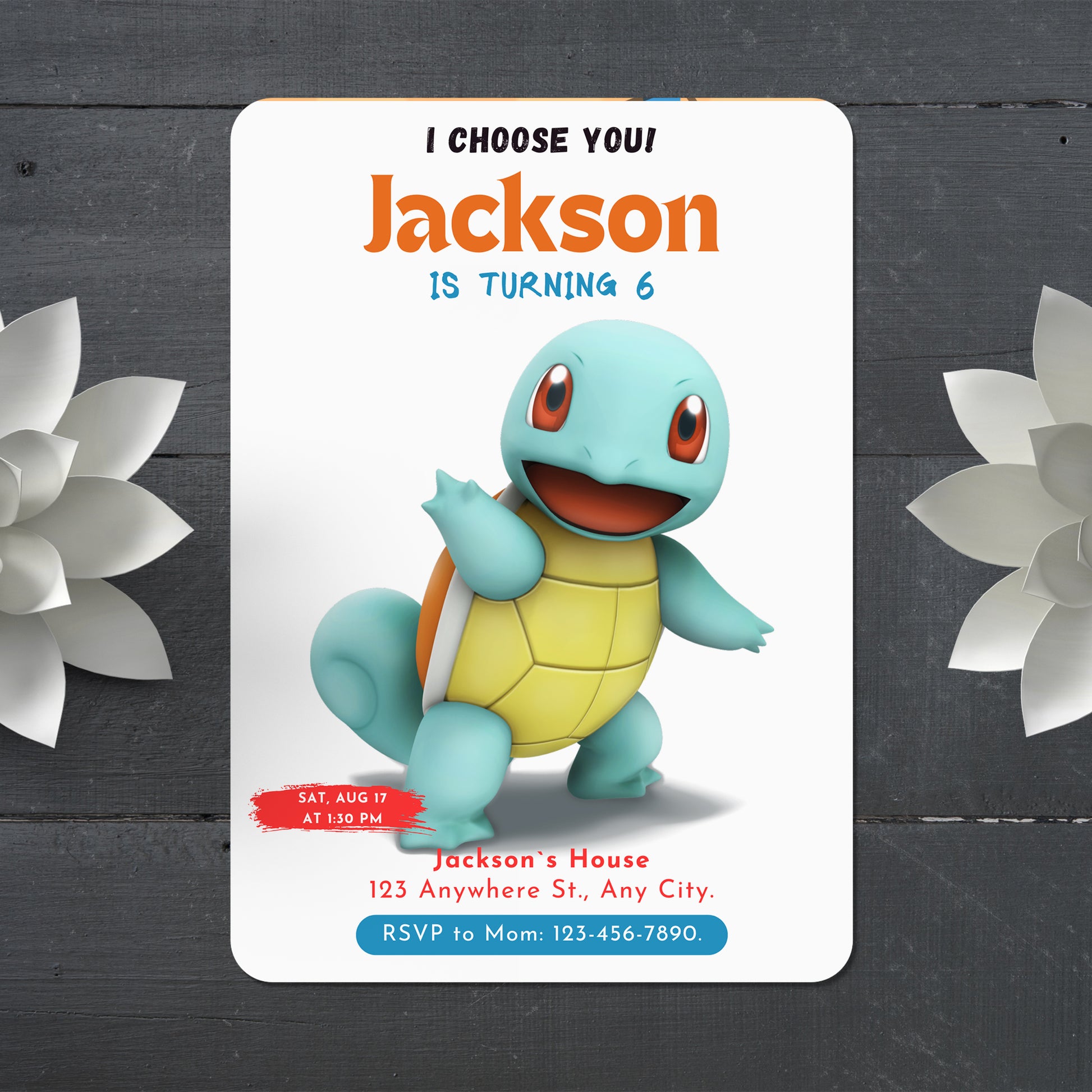 Squirtle Birthday Party Invitation Template | Pokemon Invite - CreativeRino